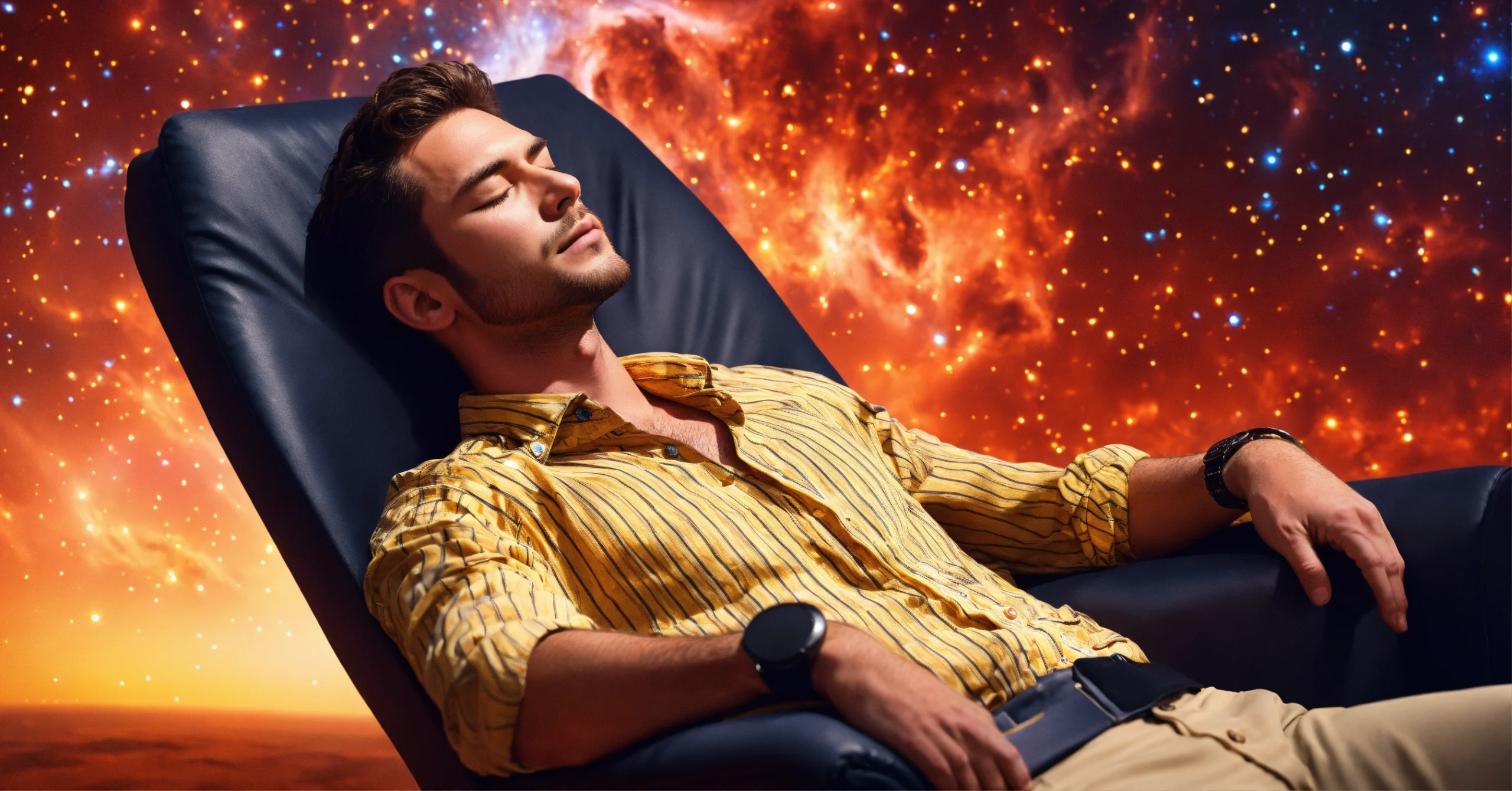 a handsome man relaxing in a chair